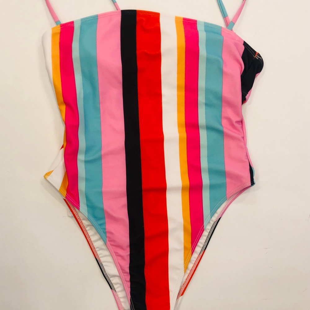 Striped one piece bathing suit